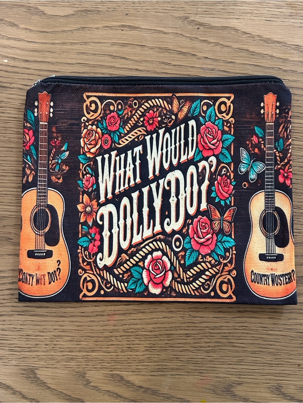 What Would Dolly Do? Floral Guitar Zip Pouch